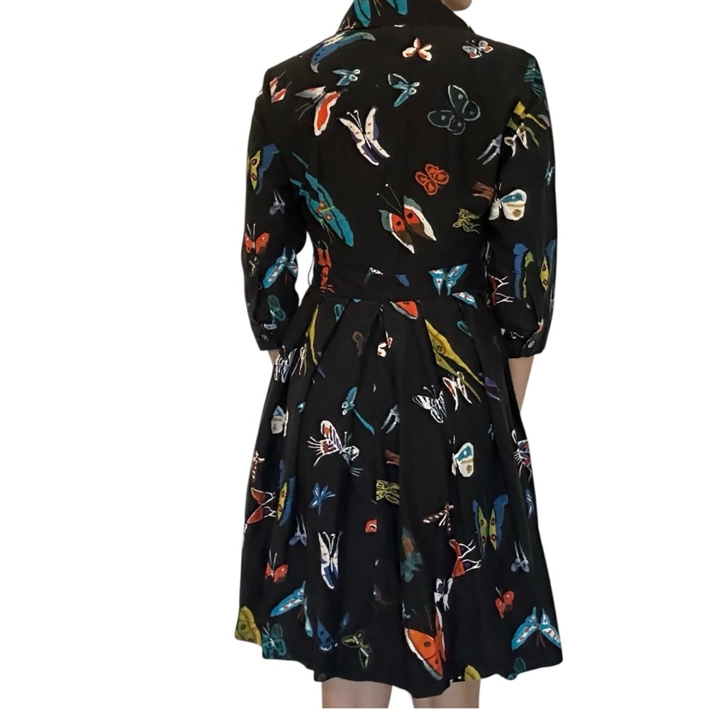 Black Butterfly Print Midi Shirt Dress - Picture 3 of 7